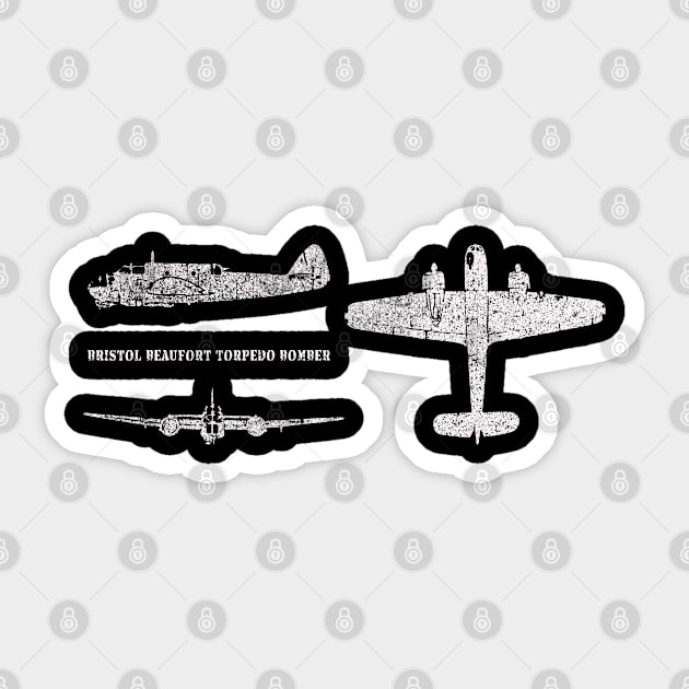 Bristol Beaufort Torpedo Bomber WWII British Plane Sticker by Battlefields